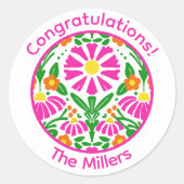 Sticker Rond Floral Congrats – Personalized & Fun! (Devant)