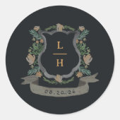 Sticker Rond Floral Crest Aquarelle Monogramme Mariage (Devant)