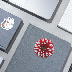 Sticker Rond Floral Dahlia rouge et blanc