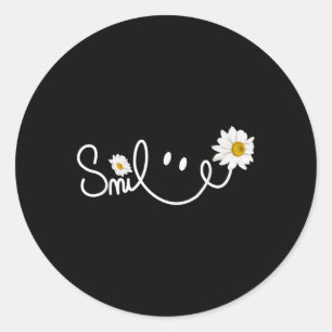 Sticker Rond Floral Daisy Smile Face Daisy Flower Smile Daisy W