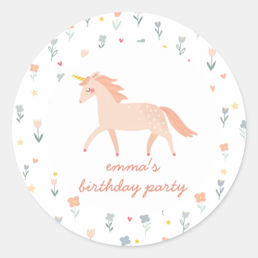 Sticker Rond Floral de licorne douce (Devant)