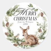 Sticker Rond Floral Deer Élégant Joyeux Noël Moderne (Devant)