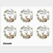 Sticker Rond Floral Deer Élégant Joyeux Noël Moderne (Feuille)