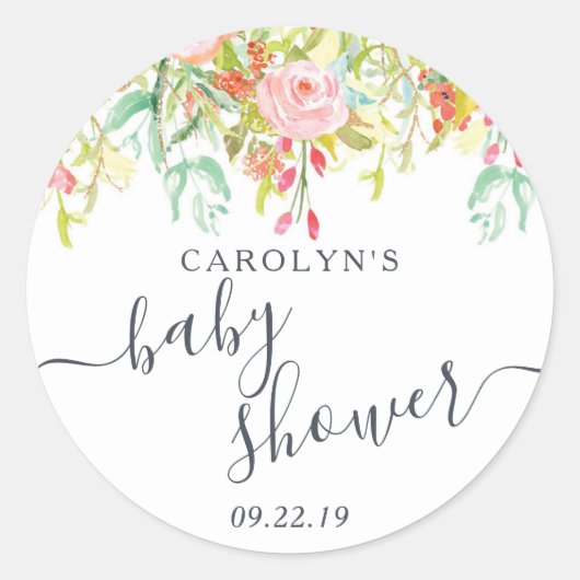 Sticker Rond Floral d'été du printemps | BABY SHOWER (Devant)