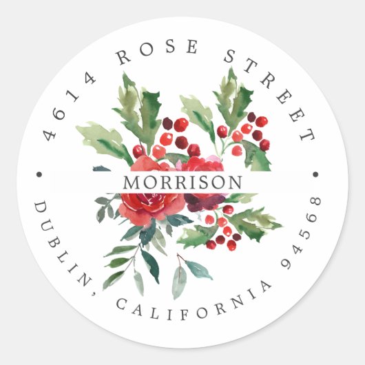 Sticker Rond Floral d'hiver | Boho Botanical Return Adresse (Devant)