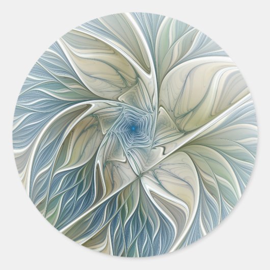 Sticker Rond Floral Dream Motif Abstrait Blue Khaki Fractal (Devant)