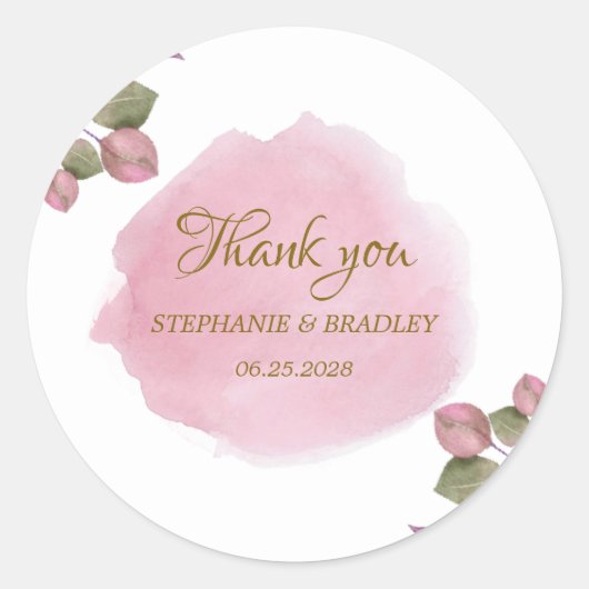 Sticker Rond Floral Élégant moderne Blush Mariage rose (Devant)