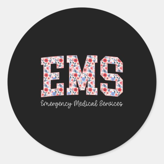 Sticker Rond Floral Ems Emergency Medical Services Emt Wildflow (Devant)
