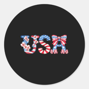 Sticker Rond Floral États-Unis Coquette Bow Drapeau Patriotique