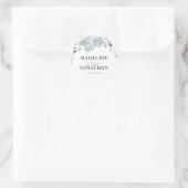 Sticker Rond Floral Eucalyptus Dusty Blue Calligraphy Mariage (Sac)