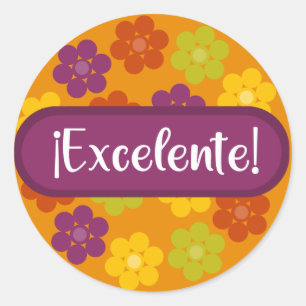 Sticker Rond Floral Excelente Prix de l'enseignant espagnol
