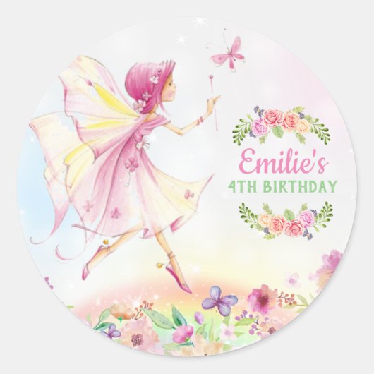 Sticker Rond Floral Fairy Anniversaire Fête Invitations (Devant)