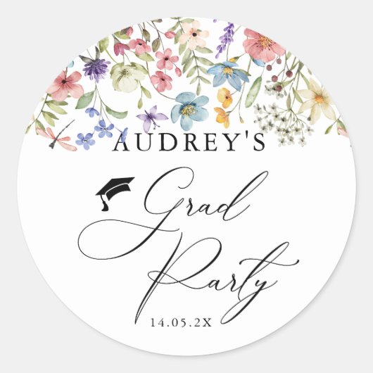 Sticker Rond Floral Fleur sauvage moderne Grad Party (Devant)