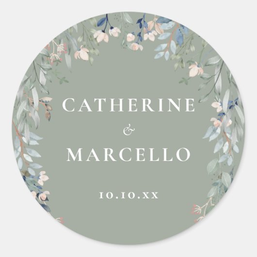Sticker Rond Floral Fleur sauvage Sage Green Mariage (Devant)