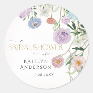 Sticker Rond Floral Fleurs Sauvages Printemps Rose Pâle Mariage