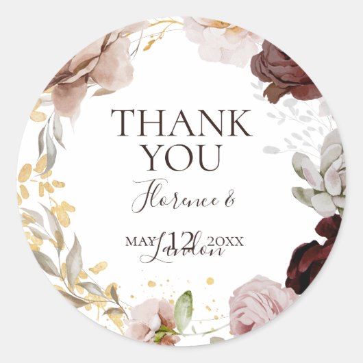 Sticker Rond Floral flush moderne | Faveur du mariage Merci (Devant)