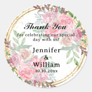 Sticker Rond Floral Foliage Merci Mariage Business Anniversaire