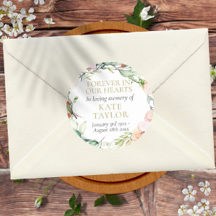 Sticker Rond Floral Funeral Memorial Forever In Our Hearts