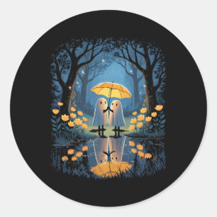 Sticker Rond Floral Ghost Holding Umbrella Couple Saison Éffray