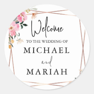 Sticker Rond Floral Gold Elegant Moderne Monogramme Mariage