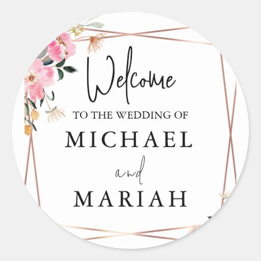 Sticker Rond Floral Gold Elegant Moderne Monogramme Mariage (Devant)