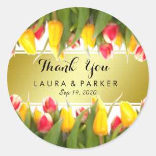 Sticker Rond Floral Gold Faux Merci Mariage Classic Round