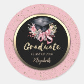Sticker Rond Floral Grad Cap Pink Bow Confetti   (Devant)