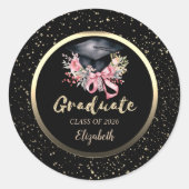Sticker Rond Floral Grad Cap Pink Bow Confetti   (Devant)