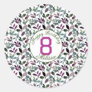 Sticker Rond Floral Greenery Aquarelle Motif Anniversaire Nom