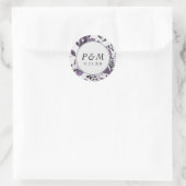 Sticker Rond Floral gris et violet Enregistrer la date ou le Ma (Sac)