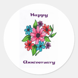 Sticker Rond Floral Joyeux Anniversaire