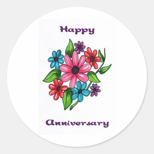 Sticker Rond Floral Joyeux Anniversaire (Devant)