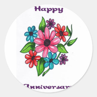 Sticker Rond Floral Joyeux Anniversaire