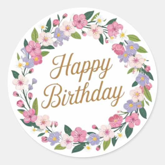 Sticker Rond Floral Joyeux Anniversaire Wreath Salutation perso (Devant)
