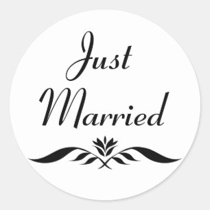 Sticker Rond Floral Juste Marié Noir, Mariage Blanc Élégant