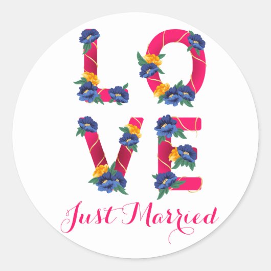 Sticker Rond Floral Juste Marié Rose Love Flowers Mariage (Devant)