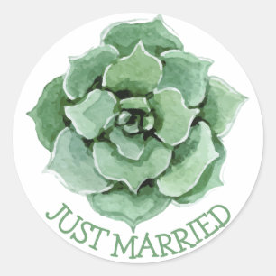 Sticker Rond Floral Juste Marié Vert Succulent Cactus Mariage