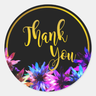 Sticker Rond Floral Lotus Flower Gold Boarder Merci