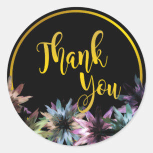 Sticker Rond Floral Lotus Flower Gold Boarder Merci