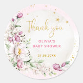 Sticker Rond Floral Lune Baby shower rose Merci (Devant)