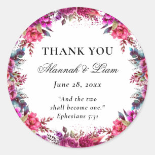 Sticker Rond Floral Magenta Bible Verse Mariage catholique Favo