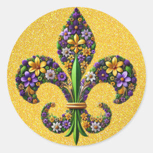 Sticker Rond Floral Mardi Gras fleur de lis