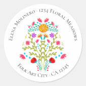 Sticker Rond Floral Mexicain Fleurs Fiesta Adresse blanche (Devant)