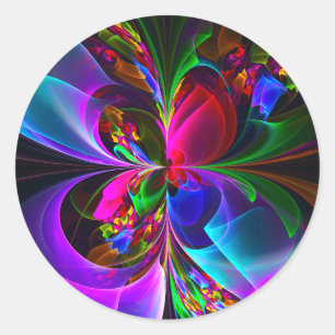 Sticker Rond Floral moderne Art Abstrait Rouge Bleu Motif #12