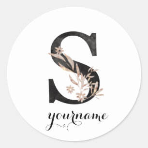 Sticker Rond Floral Monogramme S Flora Or Noir