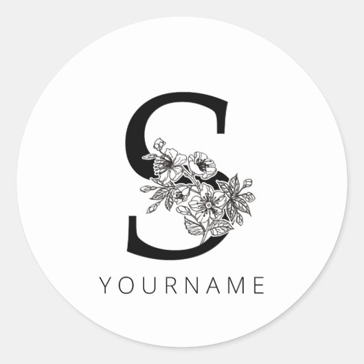 Sticker Rond Floral Monogramme S Sakura Fleurs de cerisiers (Devant)
