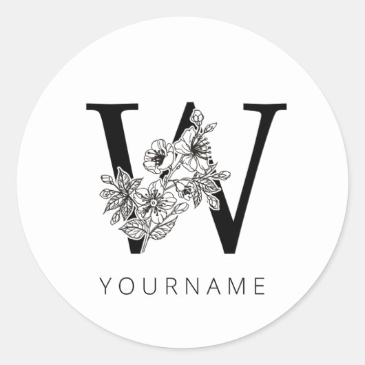 Sticker Rond Floral Monogramme W Sakura Fleurs de cerisiers (Devant)