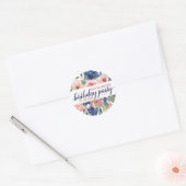 Sticker Rond Floral Navy Blue Blush Pink Vous êtes invité Anniv (Enveloppe)