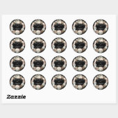 Sticker Rond Floral Noir Blanc Blanc Rustique Bois Feuillage (Feuille)