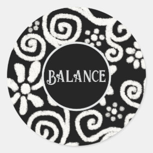 Sticker Rond Floral noir blanc & Fleurs à perles Personnalisées